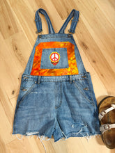 Load image into Gallery viewer, Sunshine Daydream Grateful Peace Tie Dye Distressed Denim Overalls - Size Medium