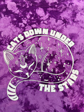 Load image into Gallery viewer, ADULT and YOUTH Grateful Cats Down Under The Stars Purple Tie Dye Tee - Adult S>2XL and  YOUTH Med>XL left!