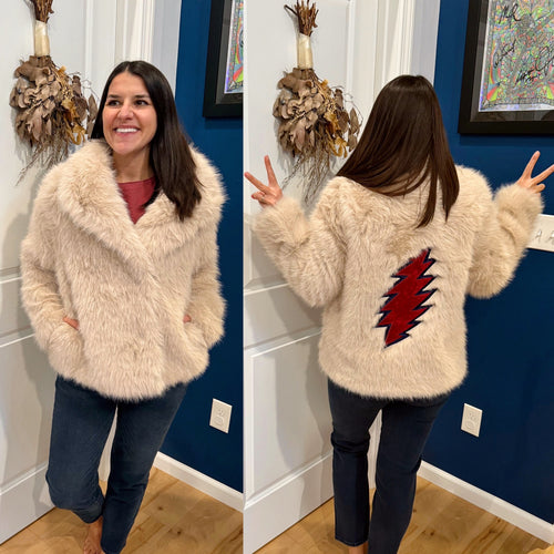 Blue and Red Grateful Dead Faux Fur and Velvet Jacket - One in Each Size Small>XL