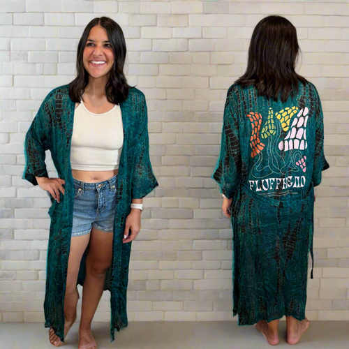 Fluffhead Tie Dye Teal Silk Phish Kimono - Size Sm>L/XL