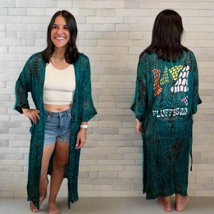 Fluffhead Tie Dye Teal Silk Phish Kimono - Size Sm>L/XL