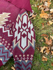 Plus Size Full Zip Grateful Aztec Scarlet Sweater Jacket - Size XXL, 1X and 2X!