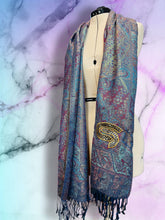 Load image into Gallery viewer, Sparkly Blue and Deep Magenta STS9 Paisley Pashmina