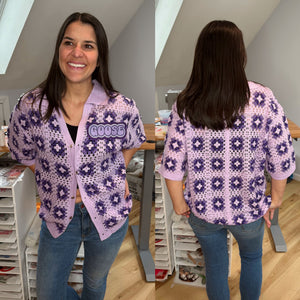 Purple Party Time Crochet Goose Shirt -  ONE Size Small and Medium
