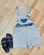 Load image into Gallery viewer, Grateful Grey Stealie Denim Cutoff Overalls - Size 10