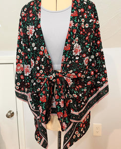 Blossoms Blooming Tie Front Black Grateful Dead Kimono -One Size Fits Most (Only 2 left!)