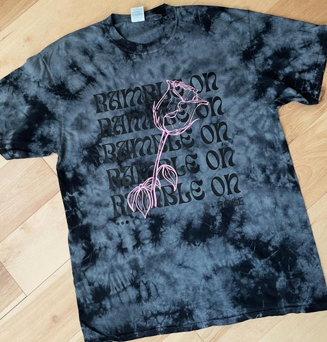 Black on Black Tie Dye Ramble on Rose Grateful Dead Tee - Size M, L, XL or 2XL