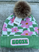 Load image into Gallery viewer, Retro Checkered Green and Pink Floral Goose Beanie (Last ONE)