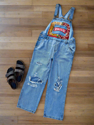 Phish Kantha Pocket Distressed Denim Overalls - Size Large