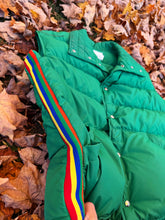 Load image into Gallery viewer, Retro Fuzzy Rainbow Striped Billy Strings Portrait Puffer Vest
