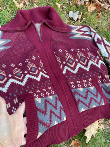 Plus Size Full Zip Grateful Aztec Scarlet Sweater Jacket - Size XXL, 1X and 2X!