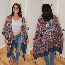 Load image into Gallery viewer, Touch of Morocco Grateful Goose Tapestry Tassel Kimono - One Size