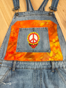 Sunshine Daydream Grateful Peace Tie Dye Distressed Denim Overalls - Size Medium