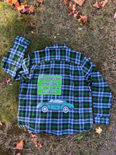 Load image into Gallery viewer, Green and Blue Soft Striped Malfunction Junction Graffiti Billy Strings Flannel  - One Men’s Medium, Large, XL and 2XL