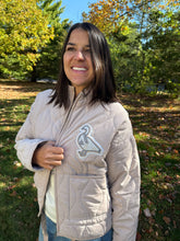 Load image into Gallery viewer, Goose Fall Tour Quilted Oatmeal Pendleton Inspired Jacket - ONE Size Medium!