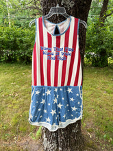 Load image into Gallery viewer, Wave That Flag U.S. Blues Grateful Romper - Size Medium left!