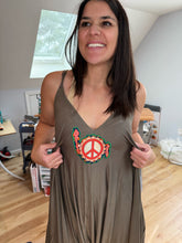 Load image into Gallery viewer, Give Phish and Peace a Chance Olive and Floral Harem Jumpsuit - Size S, M and L (oversized fit!)
