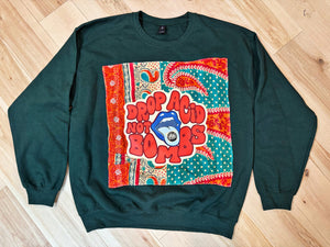 Drop L Not Bombs Forest Green Grateful Kantha Crewneck Sweatshirt - One left, Size Large!