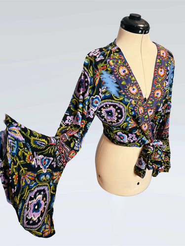 The Stella Blue Grateful Bell Sleeve Wrap Crop Top - Size XS/S, S/M or M/L (LAST TWO!)