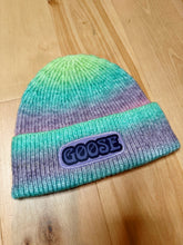 Load image into Gallery viewer, Green and Purple Dip Dyed Wool Goose Beanie - One size