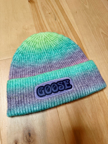 Green and Purple Dip Dyed Wool Goose Beanie - One size