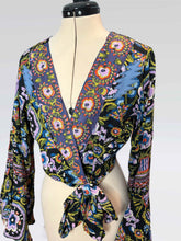 Load image into Gallery viewer, The Stella Blue Grateful Bell Sleeve Wrap Crop Top - Size XS/S, S/M or M/L (LAST TWO!)