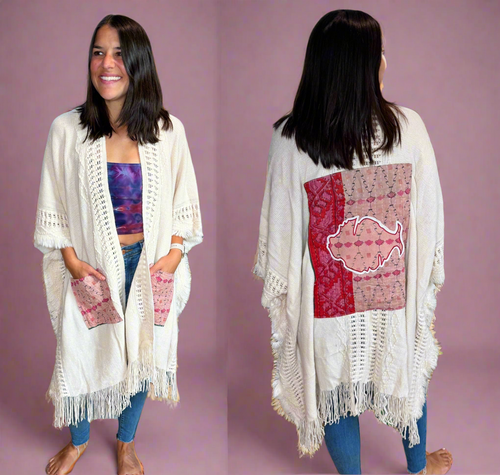 Aztec Kantha Fringy Phish Ruana - One Size Fits ALL (Only ONE left!)