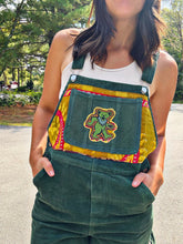Load image into Gallery viewer, Olive Corduroy and Kantha Grateful Dancing Bear Overalls - One Size Small!