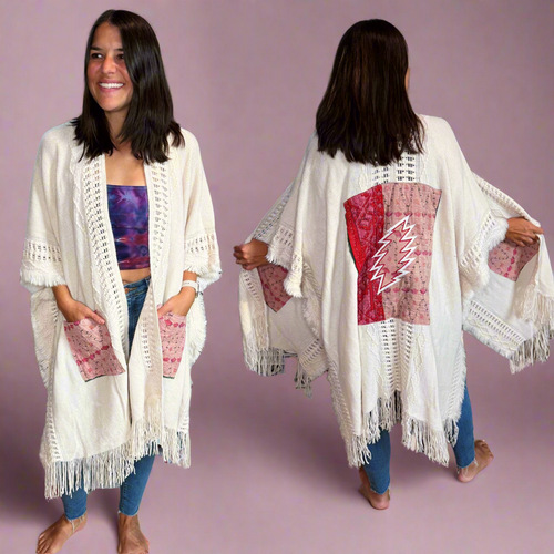 Grateful Aztec Kantha Fringy Ruana - One Size Fits ALL