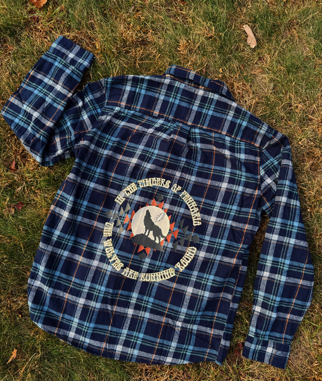 Dire Wolf Shades Of Blue Striped Grateful Flannel - ONE Size Large left!