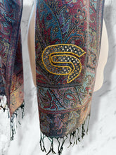 Load image into Gallery viewer, Sparkly Burgundy and Blue  STS9 Paisley Pashmina
