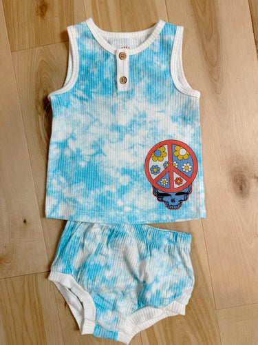 Tie Dye 60’s Florals Grateful Stealie Set - Size 6/9 months or 12 months!
