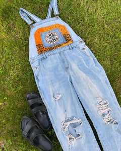 Funky Widespread Panic Paisley and Aztec Kantha Distressed Denim Overalls - Size Large!