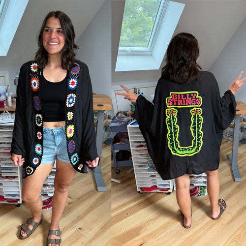 Queen of the Summertime Billy Strings Black Crochet Kimono - One Size