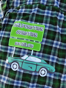 Green and Blue Soft Striped Malfunction Junction Graffiti Billy Strings Flannel  - One Men’s Medium, Large, XL and 2XL