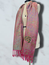 Load image into Gallery viewer, Sparkly Deep Pink and Teal STS9 Paisley Pashmina