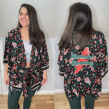 Load image into Gallery viewer, Blossoms Blooming Tie Front Black Grateful Dead Kimono -One Size Fits Most (Only 2 left!)