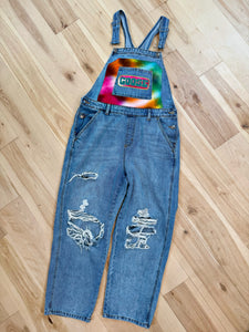 Goose Tie Dye Distressed Denim Goose Overalls - ONE Size Medium!