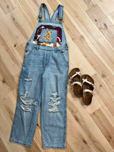 Load image into Gallery viewer, Tie Dye Geode Dancing Bear Denim Overalls - Size Medium