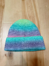 Load image into Gallery viewer, Green and Purple Dip Dyed Wool Goose Beanie - One size