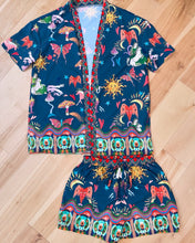 Load image into Gallery viewer, String Cheese Incident Vibrant Dark Blue Psychedelic Drawings Kimono and Shorts Set - One size M/L (8/10) Left!