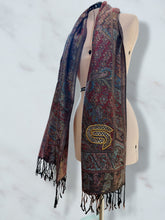 Load image into Gallery viewer, Sparkly Burgundy and Blue  STS9 Paisley Pashmina