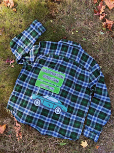 Green and Blue Soft Striped Malfunction Junction Graffiti Billy Strings Flannel  - One Men’s Medium, Large, XL and 2XL