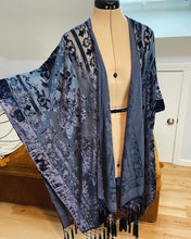 Load image into Gallery viewer, Grateful Sparkle Bolt Velvet Blue Burnout Kimono - One size fits ALL (ONE LEFT!)