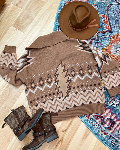 Plus Size Full Zip Grateful Aztec Sweater Jacket - Size 1X left!