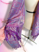 Load image into Gallery viewer, Sparkly Deep Purple, Blue and Pink STS9 Paisley Pashmina