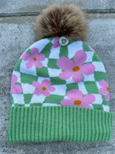Load image into Gallery viewer, Retro Checkered Green and Pink Floral Goose Beanie (Last ONE)