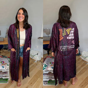 Fluffhead Maroon Lightweight Tie Dye Silk Phish Kimono - Size Sm>L/XL