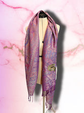 Load image into Gallery viewer, Sparkly Deep Purple, Blue and Pink STS9 Paisley Pashmina