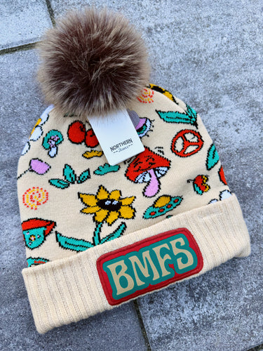 Retro Peace and Shrooms Cream BMFS Beanie (Pre-Order Ships 1/2!)